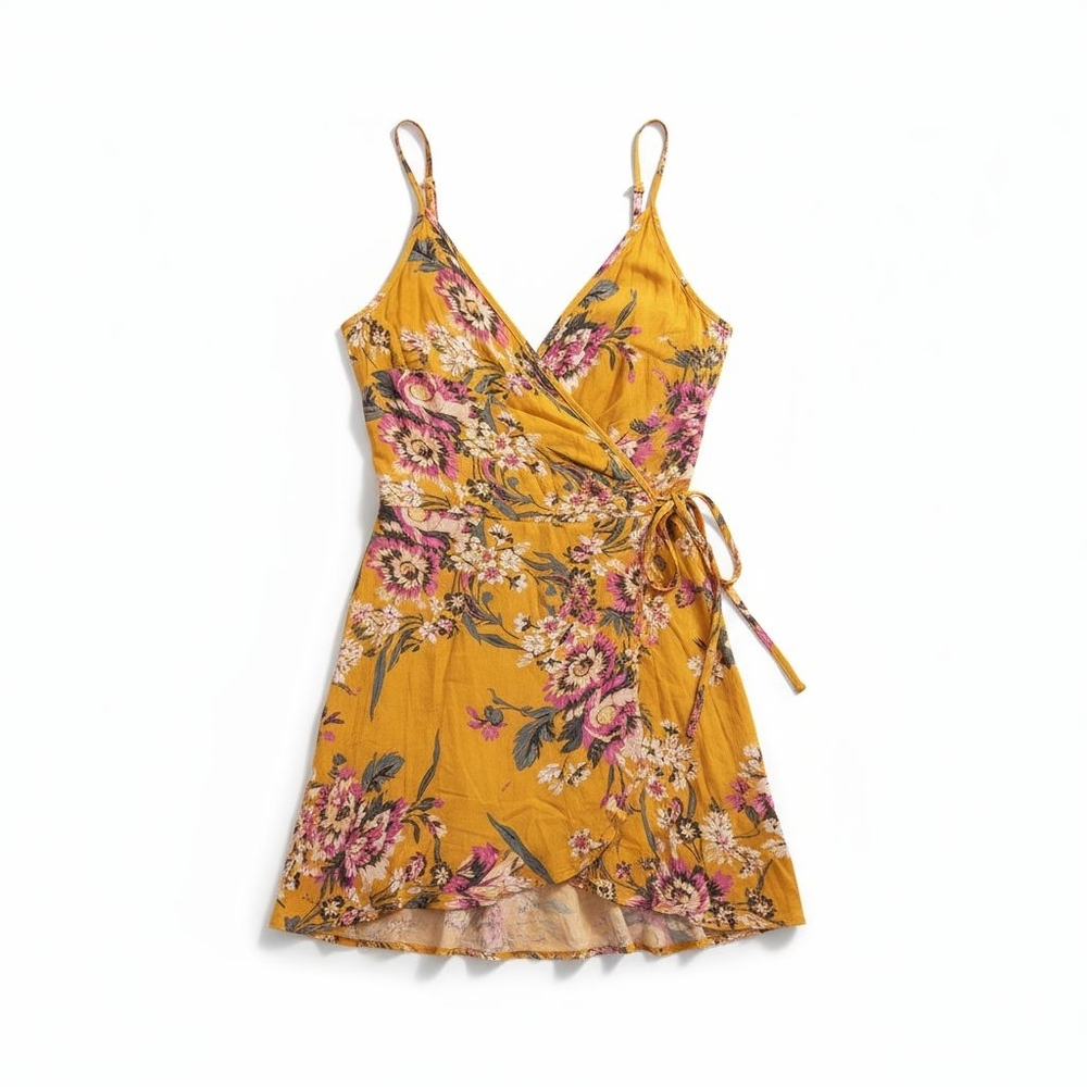 Minkpink Floral Yellow Tokyo Wrap Dress - Medium - Picture 2 of 3